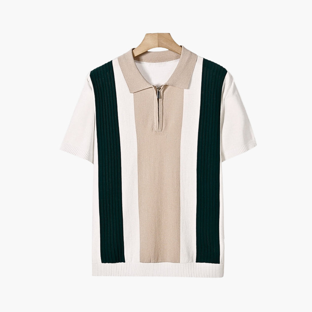 Split Ribbed Zip Polo
