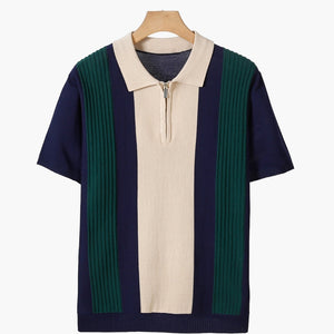 Split Ribbed Zip Polo