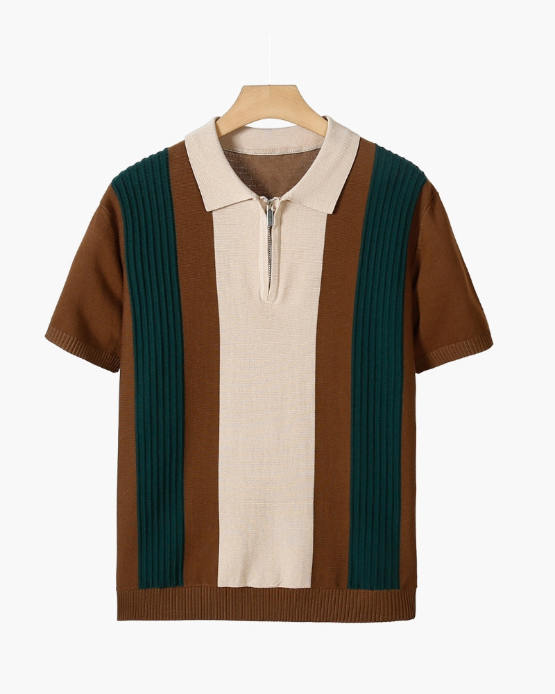 Split Ribbed Zip Polo