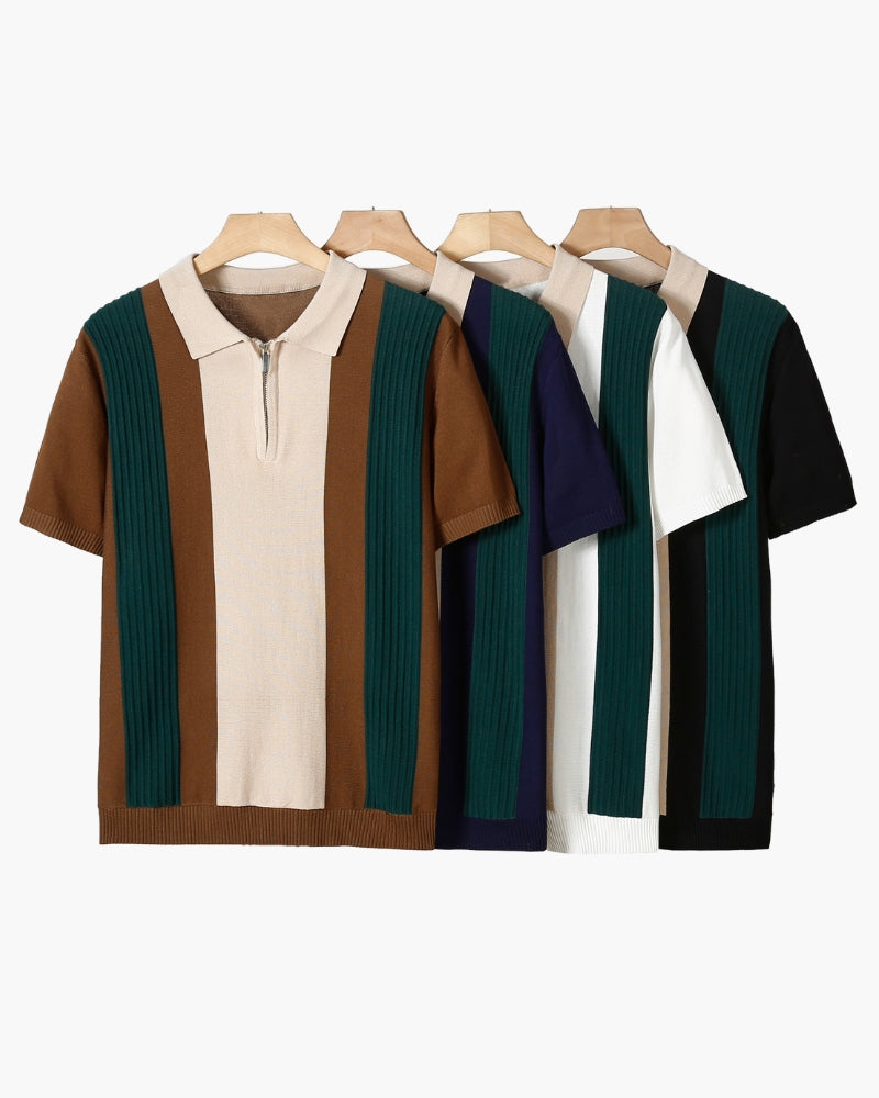 Split Ribbed Zip Polo