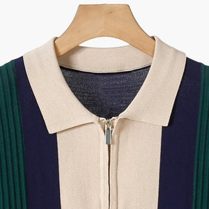 Split Ribbed Zip Polo