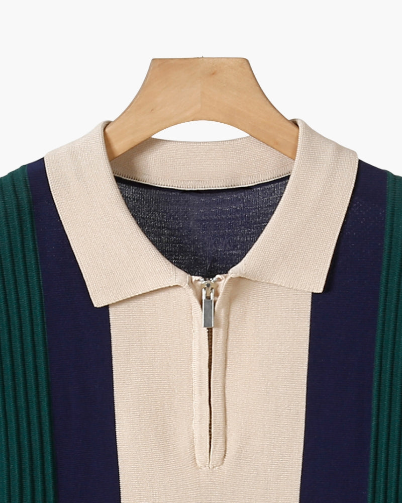 Split Ribbed Zip Polo